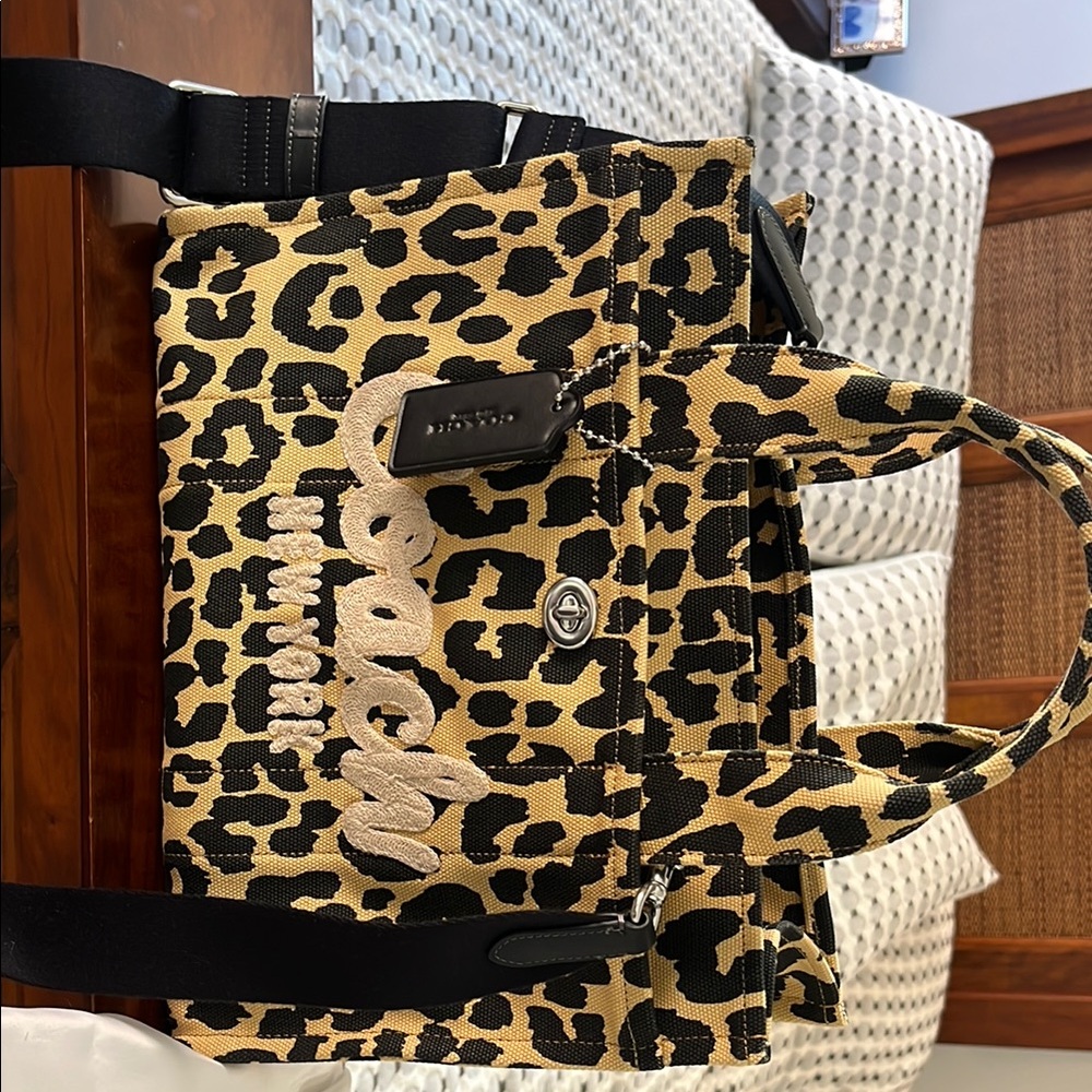 Coach Brown and Black Tote Bag with Leopard Print